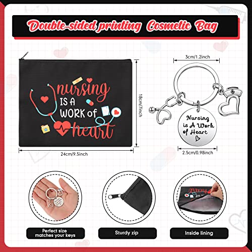 Yinkin 12 Pcs Nurse Appreciation Gift Set 6 Nurse Makeup Bags 6 Appreciation Keychains Christmas Gift for Women(Novel Style)