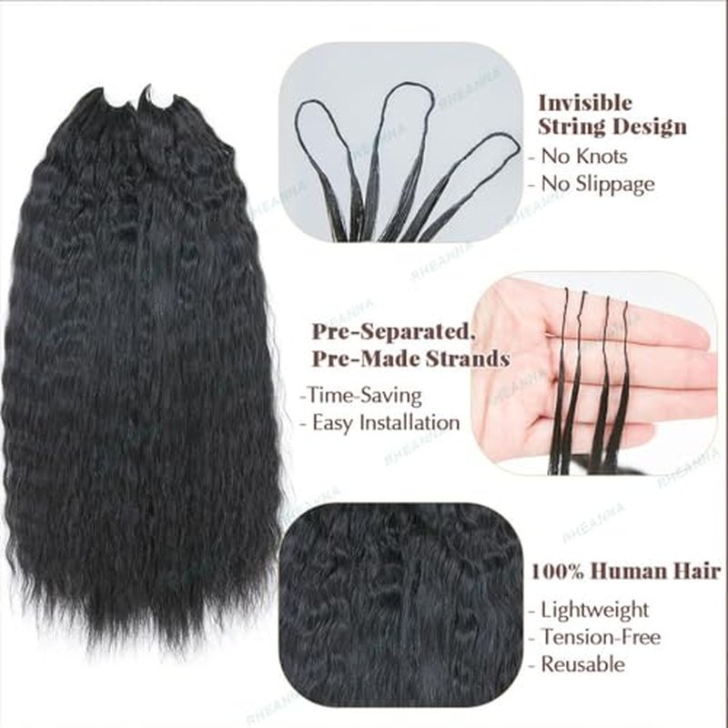 Feather Crochet Human Hair Extensions Wet and Wavy Knotless Pre-Separated Crochet Hair Extensions Human Hair With String In The Middle Braid 22inch 60g