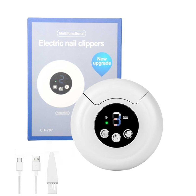 Electric Nail Trimmer - 2-in-1 Portable Clipper with LED Display & 3 Speed Settings | Rechargeable White