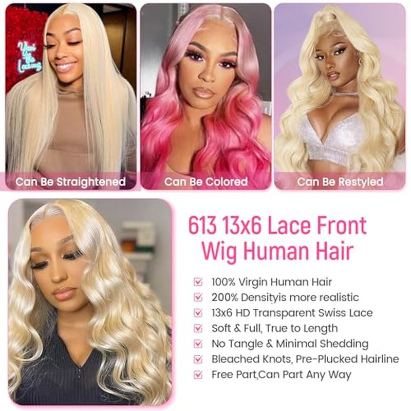 613 Lace Front Wig Human Hair 13x6 Blonde Wig Human Hair 613 Body Wave HD Lace Frontal Wigs Human Hair Pre Plucked Blonde Lace Front Wigs for Women 30 inch