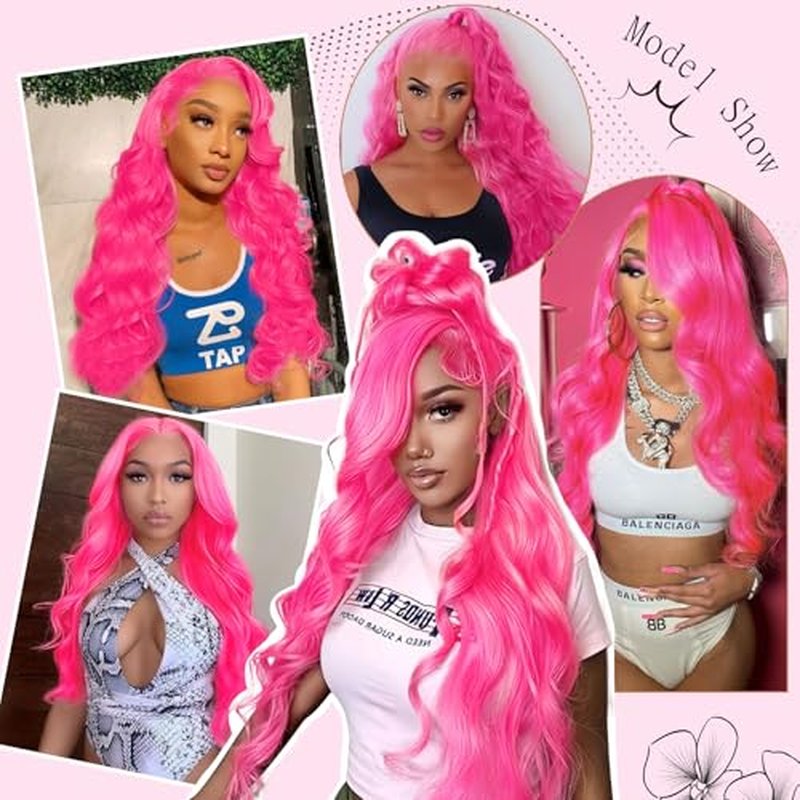 Pink Lace Front Wig - Human Hair Body Wave, 13x4, Pre-Plucked, 200 Density HD Lace Frontal, 24 Inch