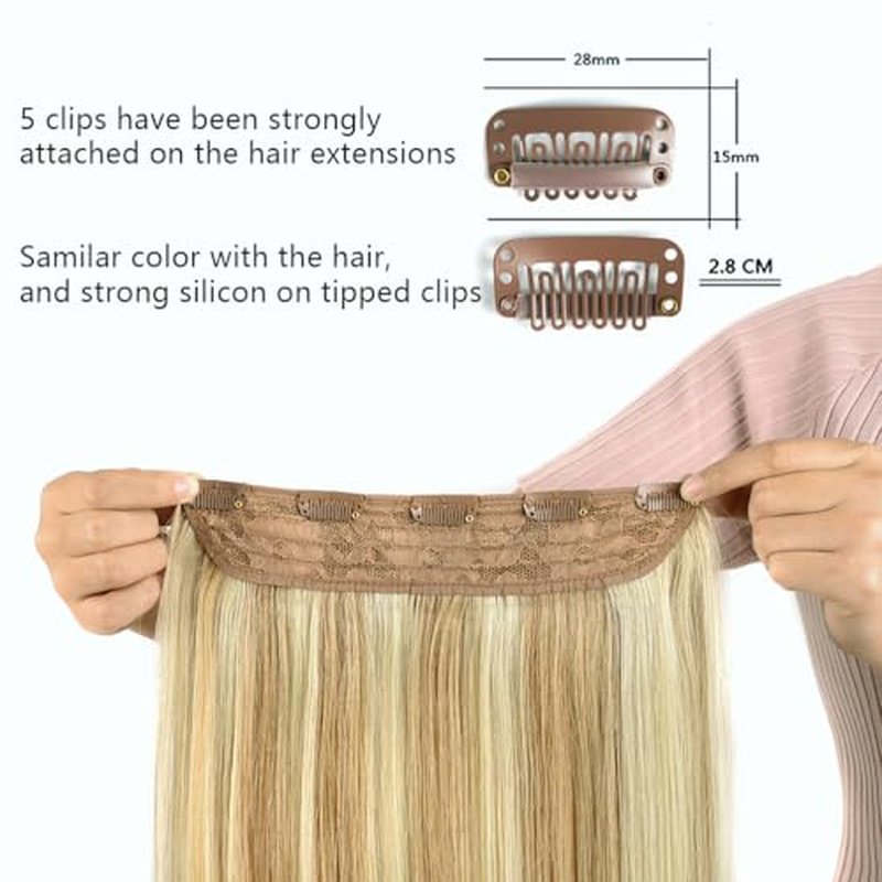 Winsky Hair Extensions Real Human Hair Clip in - One Piece Brown Highlights Blonde Remy Hair Pieces 90gram for Women (20inch, #18/613)