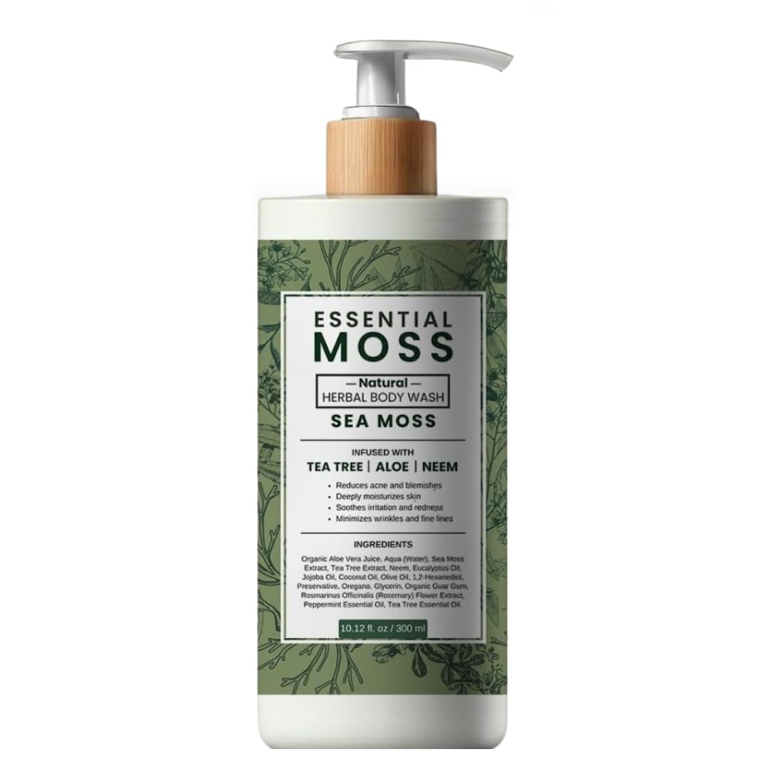 Sea Moss Body Wash with Tea Tree, Neem, Rosemary & Aloe – Fights Jock Itch, Ringworm, Athlete's Foot, Eczema, Body Odor – Antifungal & Antibacterial Soap for Men & Women