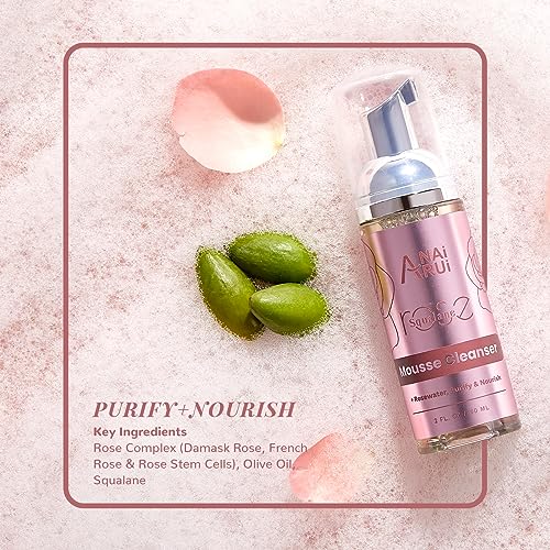 ANAiRUi Rose Skincare Gift Set, Christmas Gift for Women, Facial Skincare Kit for Women, Rose & Squalane Face wash and Moisturizer Set with Clay Mask, Face Cleanser and Facial Oil, Purify, Hydrate