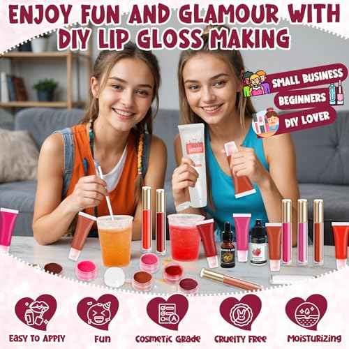 JCOOS Diy Lip Gloss Kit, Lip Gloss Making Kit, LipGloss Making Kit Make Your Own Lip Gloss Making Supplies, Shimmery LipGloss Base, Empty Tubes, Jojoba Oil, Women Teen Girl Gifts Trendy Stuff