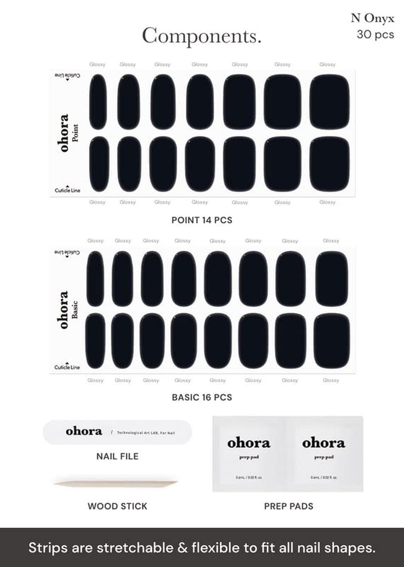 Ohora Semi Cured Gel Nail Set - Onyx & Cream Moss | Easy Peel Remover for Salon-Quality Nails
