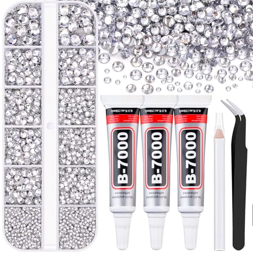 Resin Rhinestones for Crafting with B7000 Jewelry Glue, 1 Box Clear Flatback Crystals with 3Pcs 10ml Glue for Bedazzling Crafts DIY Nail Art Makeup£¬Non Hotfix Gems for Clothing Shoes
