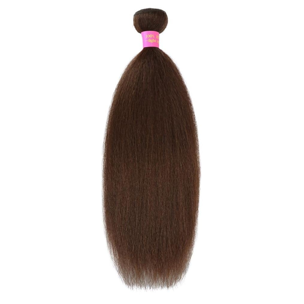 16 Inch Chocolate Brown Kinky Straight Bundles Human Hair 12A Grade 100% Unprocessed Brazilian Virgin Human Hair Weave Yaki Straight Bundles Brown