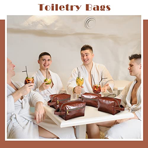 Hillban 6 Pcs Groomsmen Gift Men Travel Toiletry Bag, Bestmen Gifts Set, Leather Toiletry Bag with Side Handle Water Resistant Bathroom Supplies for Wedding Party Favor(Dark Brown)