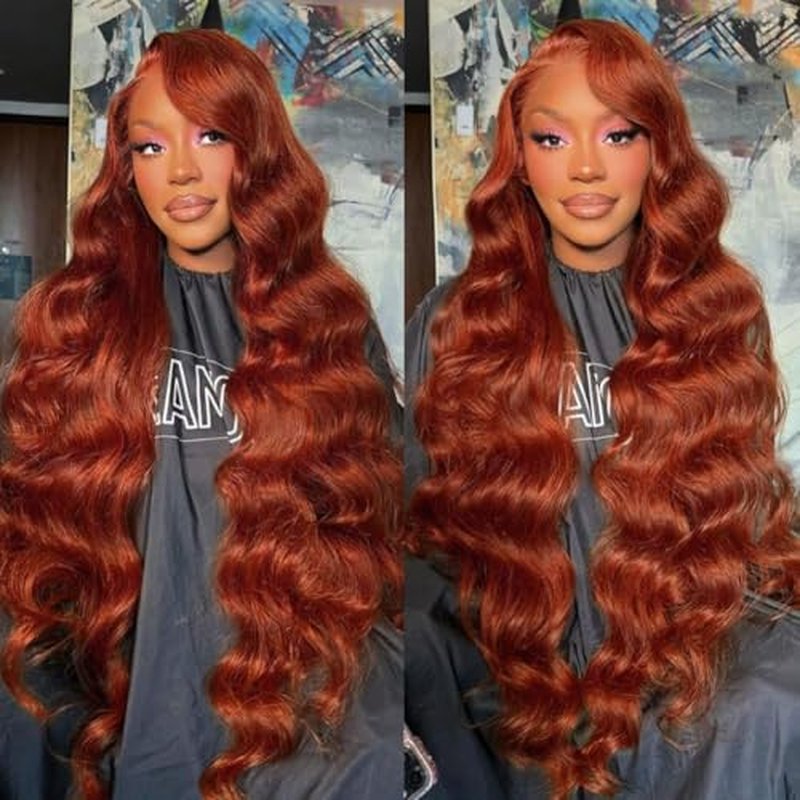 180% Density Reddish Brown 13x6 Lace Front Wigs Human Hair Pre Plucked 13x6 HD Transparent Body Wave Lace Front Wigs For Women Ginger 33# Colored Brazilian Virgin Hair Glueless Wigs Human Hair 18Inch