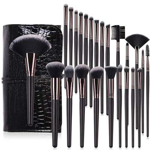 Real Perfection Makeup Brushes 24pcs Makeup Brush Set Premium Synthetic Powder Foundation Contour Blush Concealer Eye Shadow Blending Liner Make Up Brush Kit with Case