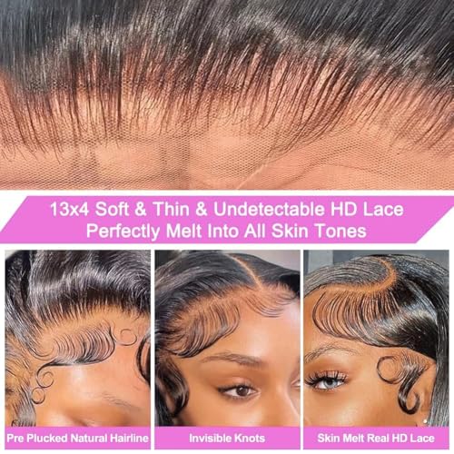 Bob Wig Human Hair 13x4 HD Lace Front Wigs for Women 180% Density 100% Brazilian Virgin Straight Short Bob Human Hair Wig Glueless Pre Plucked Natural Black Color 12 Inch