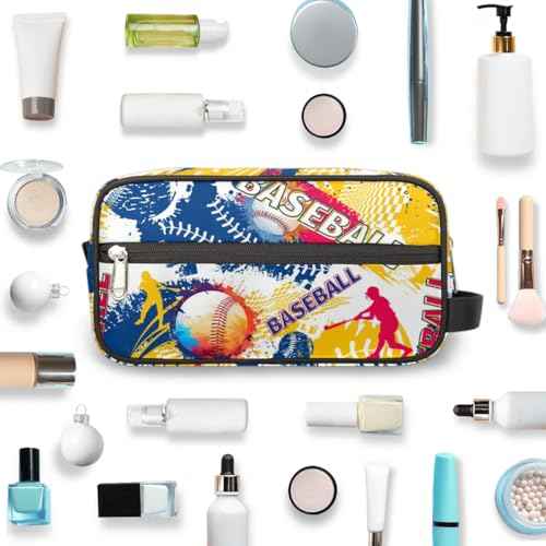 Travel Toiletry Bag for Women & Men,Waterproof Lightweight Makeup Cosmetic Bag Organizer with Handle & Zip Pockets Shaving Toiletries Bag for Gym,Beach - Baseball