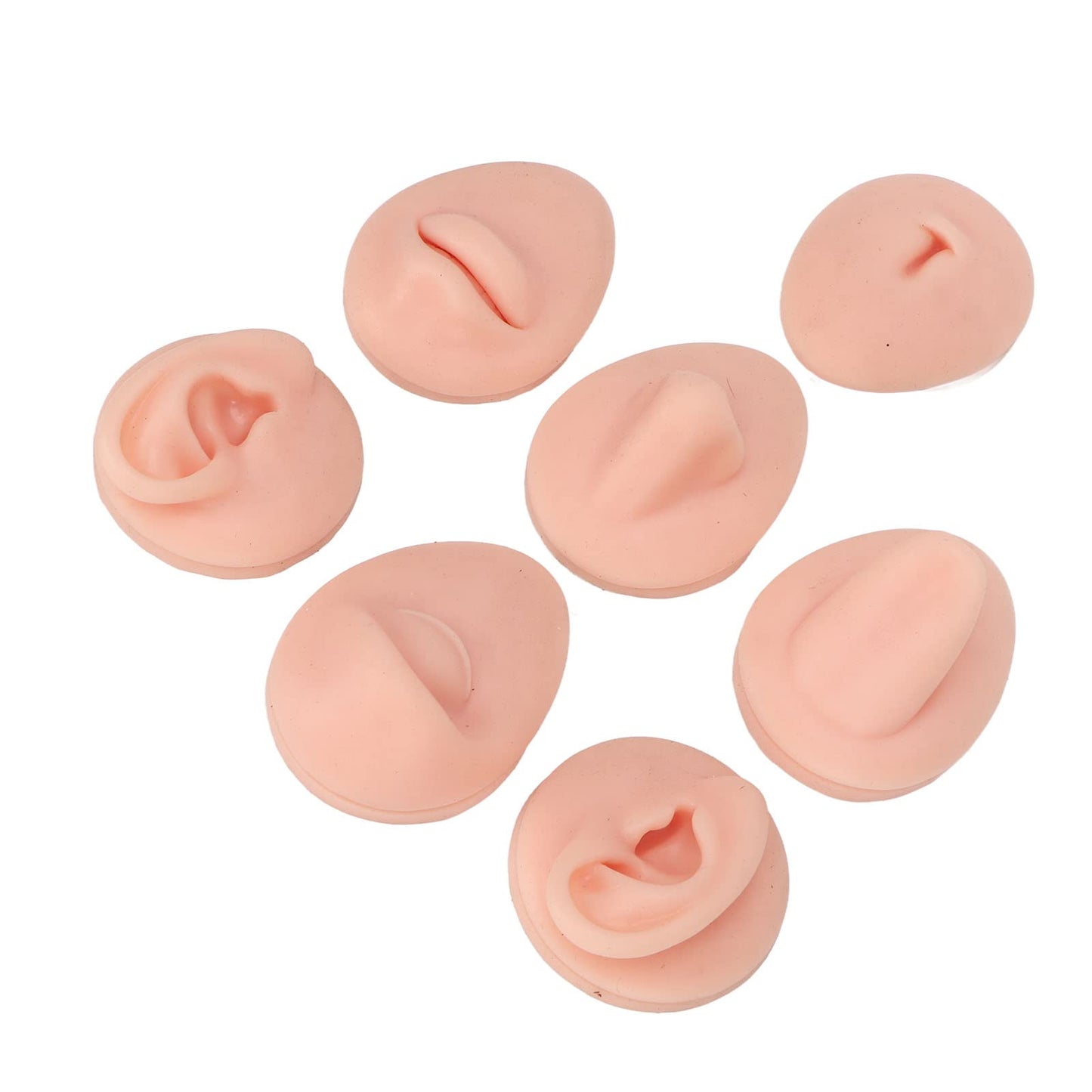 Fayelume 7PCS Piercing Practice Model Kit, Silicone Body Part Model For Piercing, Body Piercing Practice Model Kit Simulation Ear Eye Nose Mouth Tongue (Light Skin Colour)