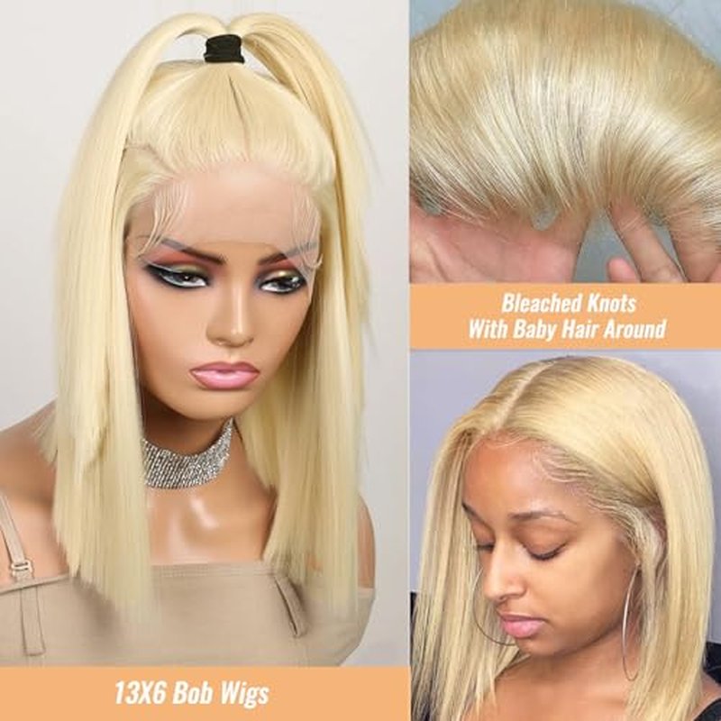 Munx Blonde Bob Wig Human Hair, 13x6 HD Lace Front Wigs Human Hair Pre Plucked with Small Knots 180% Density Glueless 613 Colored Lace Frontal Bob Wigs for Black Women 16 inch Bleached Knots