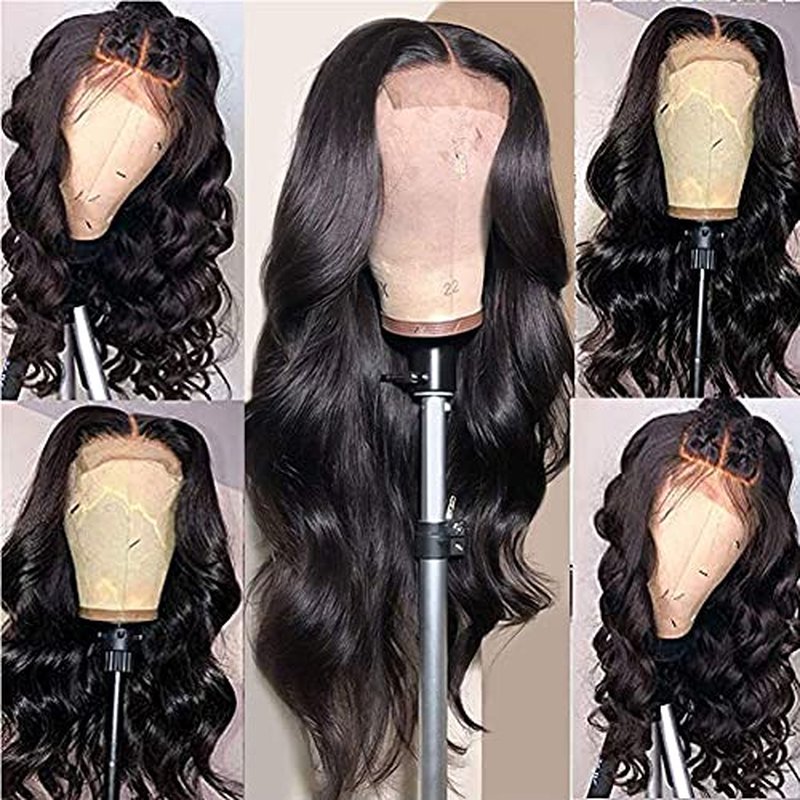 NC Body Wave Human Hair Wigs For Black Women Wig 4x4 Middle Part Lace Front Wigs Body Wave Lace Front Wig Human Hair Brazilian Virgin Hair Body Wave Lace Closure Wig Natural Black(26inch) ¡¦