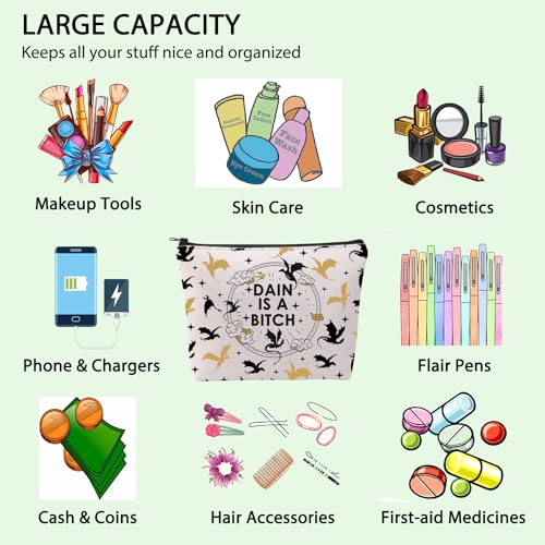 FW Merch Bag FW Inspired Gift Romantasy Fantasy Bookish Gift Dragon Rider Makeup Bag Dain Is A B*tch Cosmetic Bag (DAIN)