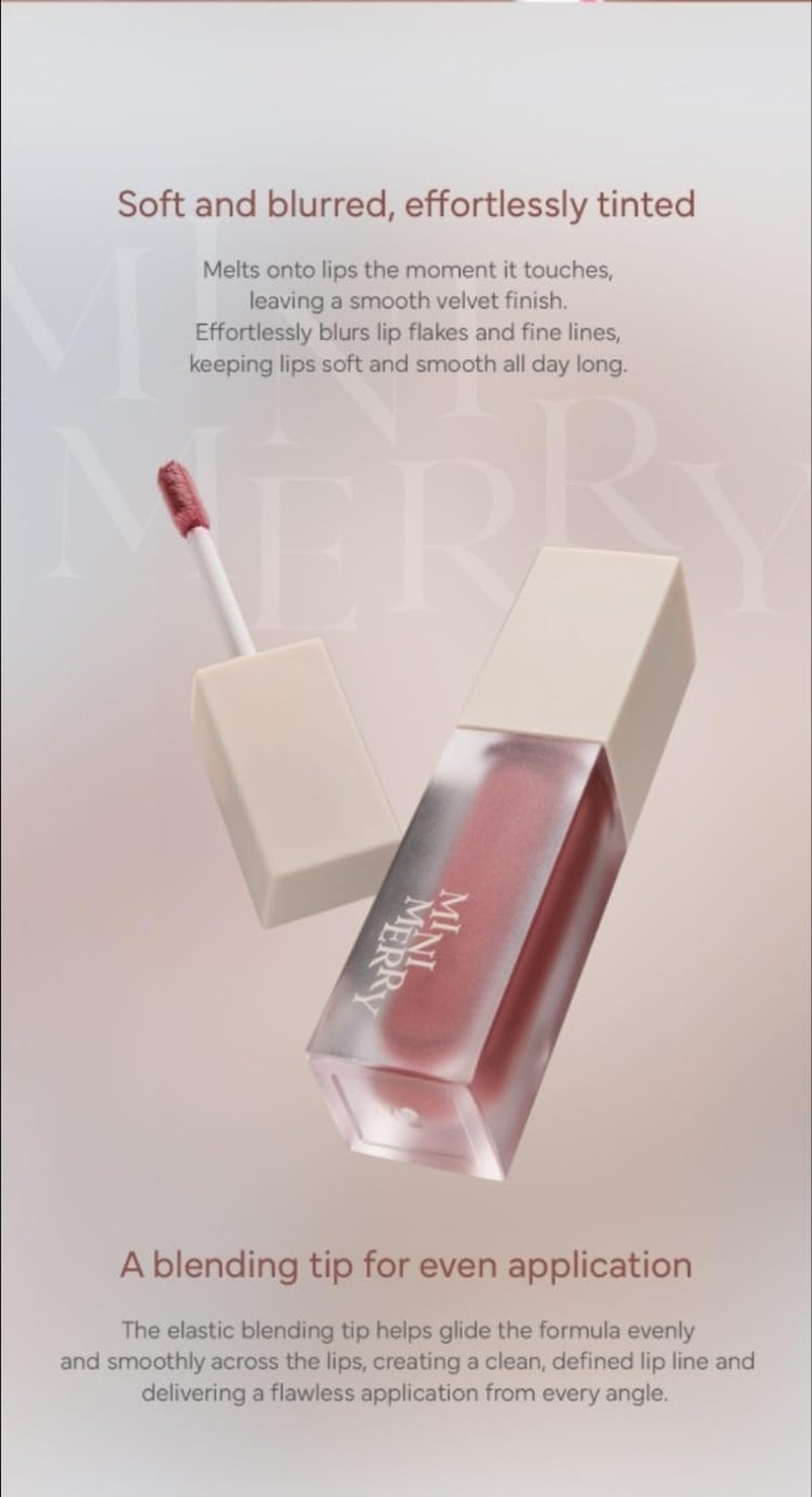 LAENITA MINIMERRY Velvet Blending Tint - Korean Matte Liquid Lipstick, Blur & Fudge Finish, Weightless Longwear Lip Stain for Soft Gradient Look, 5 g / 0.17 oz., (03 RASPBERRY)