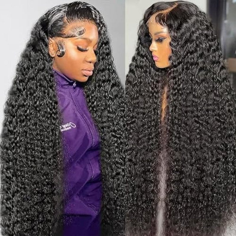 250 Density Deep Wave Lace Front Wigs Human Hair Curly Wig Wet and Wavy Lace Front Wigs Pre Plucked Frontal Wigs 26 Inch 100% Real Human Hair No Synthetic No Tangle No Shedding Triple Lifespan 3X