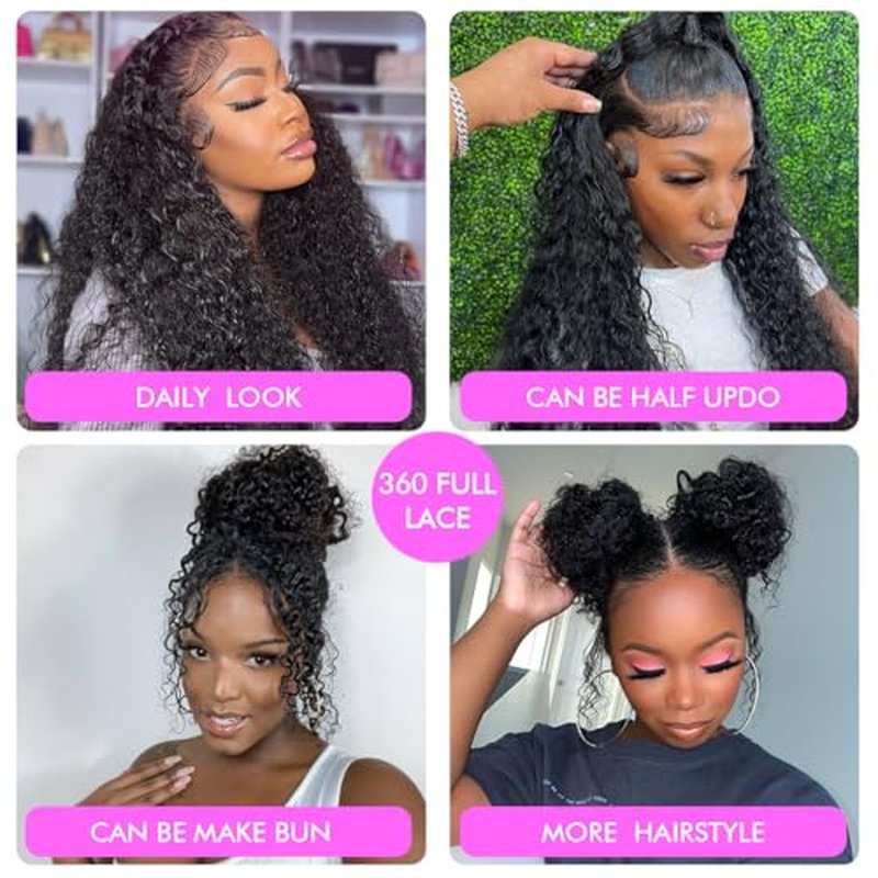 Healthair Water Wave Invisible 360 Lace Front Wigs Human Hair 4C Edge Hidden Strap Pre Cut Lace Pre Bleached Knots Glueless 360 HD Full Lace Wigs for Women (18inch)