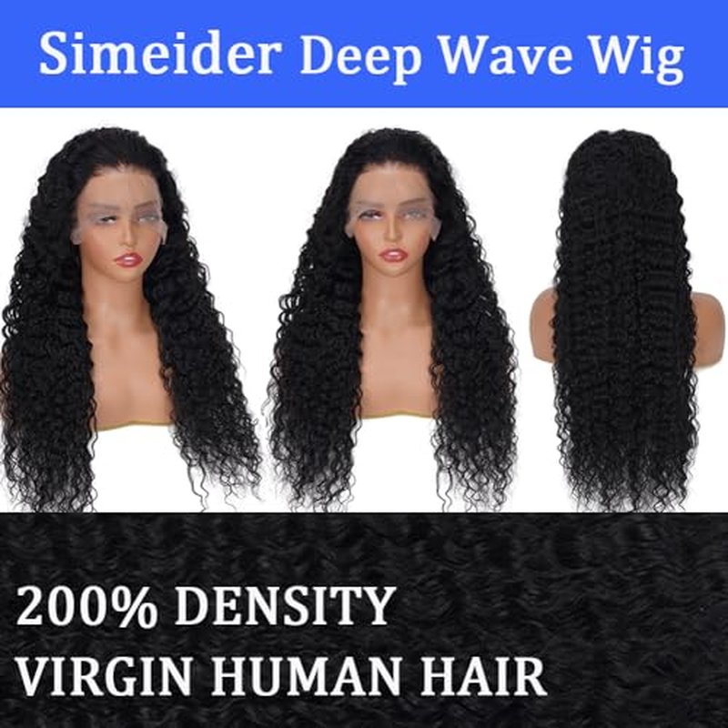 Deep Wave Lace Front Wigs - Human Hair, 200 Density, 13x6 Deep Curly, Glueless Frontal Wigs, Pre Plucked With Baby Hair, HD Lace Front, 20 Inch