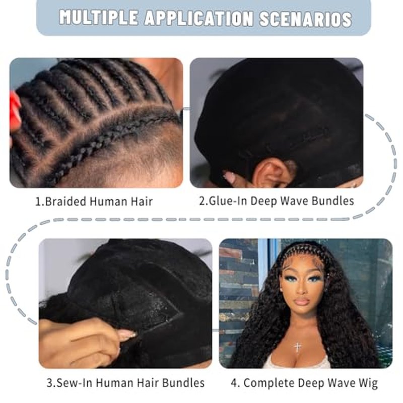 LICHANG 12A Deep Wave Bundles Human Hair 100% Unprocessed Brazilian Virgin Hair 3 Bundles Human Hair Curly Weave Real Hair Natural Black Color Bundles For Women 16 18 20 Inch