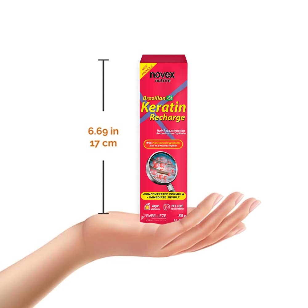 NOVEX Leave-In Conditioner - Brazilian Keratin Recharge Tube - 3 fl oz (Pack of 4) - Reconstructive Keratin, Frizz Control & Damage Repair, Ultra Concentrated Formula for Smooth and Straight Hair