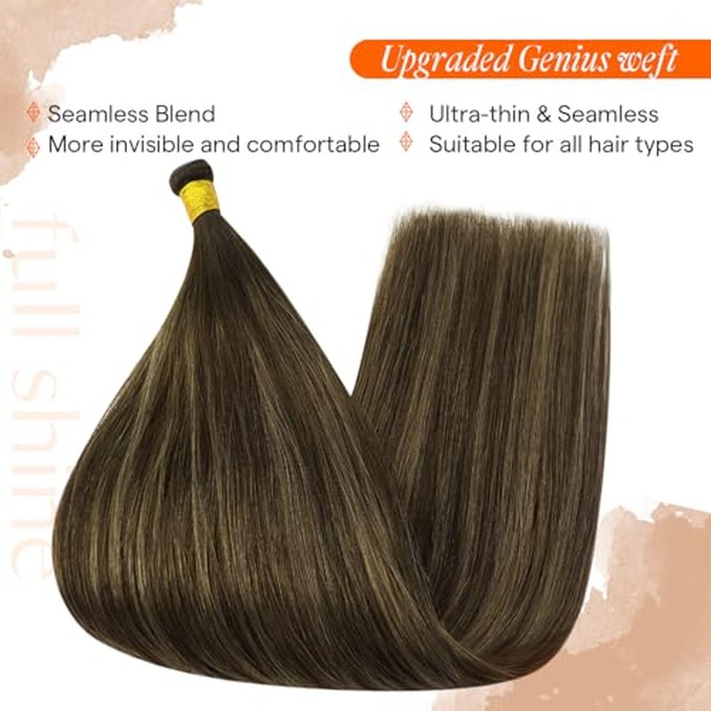 Full Shine Hand Tied Weft Human Hair Extensions Genius Weft Hair Extensions Color 2/8/2 Dark Brown Fading To Ash Brown Sew In Extensions Balayage Hair Extensions 20 Inch 80G