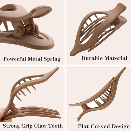 6 PCS Flat Hair Clips, French Lay Flat Claw Clips for Women Girls, 3 Styles Strong Hold Non-slip Matte Hair Claws for Thin Thick Hair(Navy&Brown)