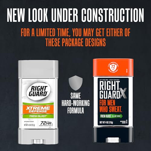 Right Guard Xtreme Defense Antiperspirant Deodorant Gel, Fresh Blast Scent - 5-in-1 Deodorant Men Can Trust, 72-Hour Odor Control, Invisible Gel for Men, 4 oz (4 Pack)
