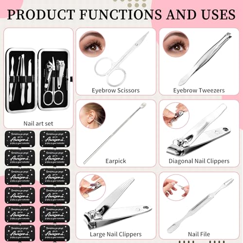 24 Set Manicure Kit Bulk Steel Nail Clippers 7 in 1 Stainless Grooming Nail Kit Christmas Appreciation Gift Bulk Professional Pedicure Tool for Adults Women Men Employee Personal Care(Black)