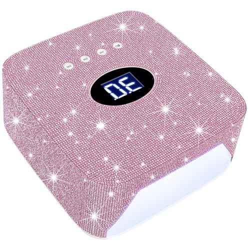 UV Light for Nails, Rechargeable Diamond LED Nail Dryer with 3 Timer Setting,Professional Quick Dry Curing Lamp,Touch Control & Auto Sensor, Fast Nail Light Curing Lamp for Salon & Home£¨Pink£©