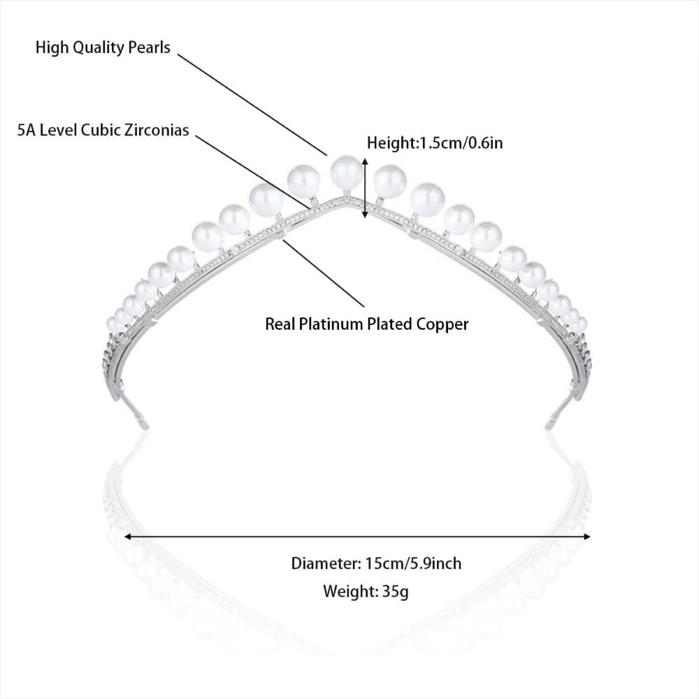 QXMYOO Fairy Pearl Tiara for Women Cubic Zirconia Simple Crystal Princess Crown Pearls Wedding Headband Prom Party Quinceanera Birthday Headpieces Bridal Hair Accessories HB122