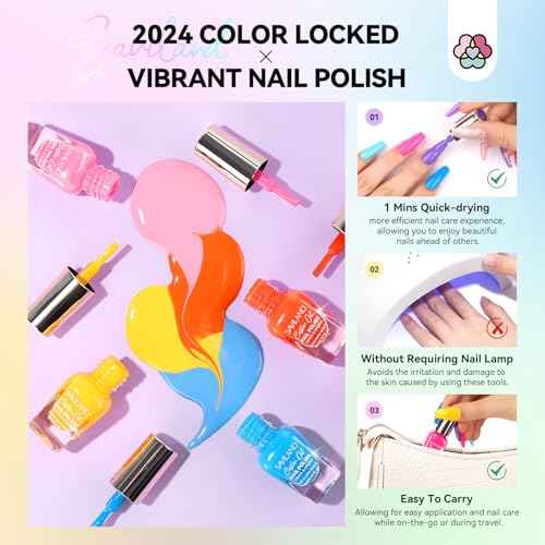 SAVILAND Nail Polish Set Quick-Dry: 24 Summer Color Regular Nail Polish Kit Pink Red Yellow Neon Glitter Nails Polish Non Gel Castor Oil Vitamin E Nail Lacquer Home Set Women