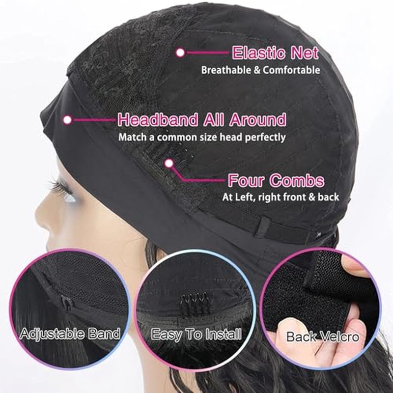 Headband Wig Straight Human Hair Wigs for Black Women Glueless None Lace Front Human Hair Headband Wig Brazilian Virgin Hair Wigs Human Hair 150% Density 24 Inch