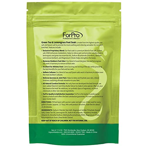 ForPro Professional Collection Green Tea & Lemongrass Foot Soak with Sea & Epsom Salt for Toenail Athletes, Stubborn Odor Scent, Softens Calluses & Soothes Sore Tired Feet - 48 Ounces (3 1-lb Packs)