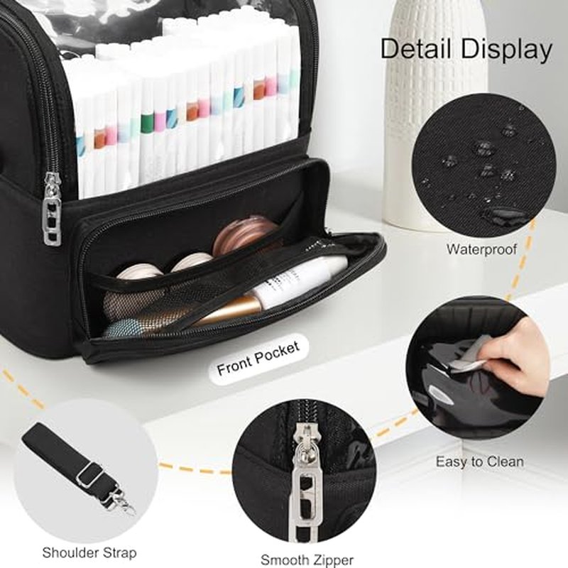 TANTO Makeup Brush Case, Extra Large Stand-up Makeup Cup Travel Makeup Brush Bag Foldable Professional Cosmetic Bags Artist Storage Case with Adjustable Divide&Strap (01A-Black£¨X Large£©)