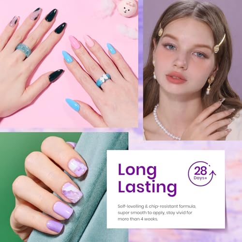 beetles Gel Polish Fall Gel Nail Polish Set Purple Orange Red Brown Black White Blue Nude Green 32 Colors All Seasons Kit with Base Glossy Matte Glitter Top Coat Gifts for Women Fingertips Canvas