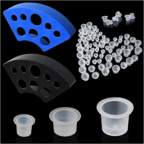 302PCS Tatoo Ink Caps with 300 Tatoo Ink Cups Mixed Size and 2 Ink Cap Holder for Tatoo Ink Tatoo Accessory Tatoo Supplies