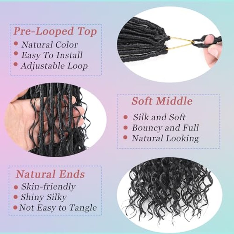 9 Packs Crochet Hair 30Inch Goddess Locs with Curly Ends Long Bohemian River Pre Looped Crochet Hair for Black Women(30inch,1B)