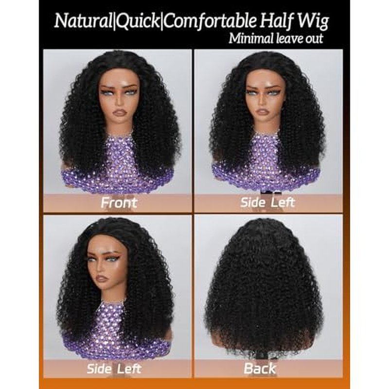Curly Half Wig Human Hair 200% Density Kinky Curly Half Wig 3 In 1 Seamless Flip Over 26 inch Glueless Wigs Wear Go Beginner Friendly Kinky Curly Wig Drawstring Headband Wig for Women Daily Wear