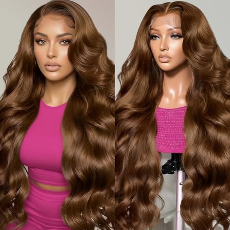 26 Inch Brown Body Wave Human Hair Wig Pre Plucked 13x6 HD Transparent Lace Frontal Wigs Human Hair 200% Density Glueless Brown Body Wave Lace Frontal Wigs for Women