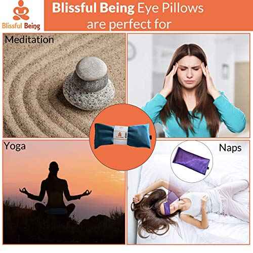 Lavender Eye Pillow - Hot or Cold Weighted Satin Eye Mask perfect for Sleeping, Yoga, Meditation - Gifts for Women, Birthday, Teachers - Natural Herbal Relaxation (Sapphire)