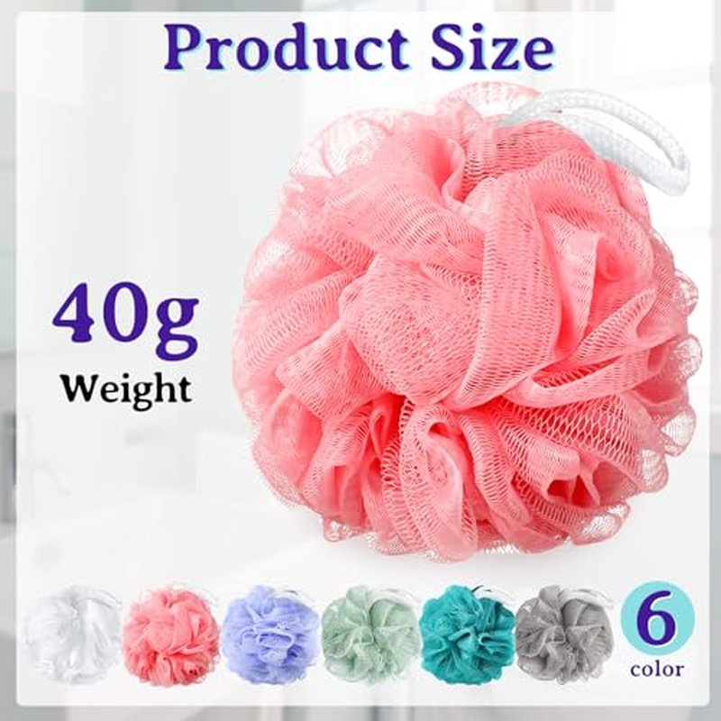 Umigy 60 Pcs Bath Sponge Shower 40g Loofahs Bulk Bath Luffas Exfoliating Body Scrubber Pack Soft Colorful Mesh Balls Puff Bathing Accessories for Men and Women Exfoliating Sponge
