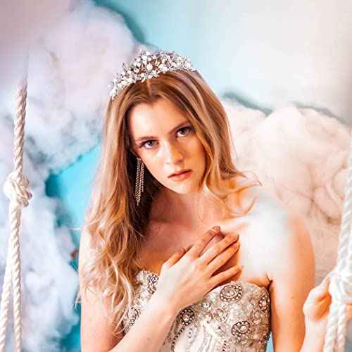 Uranian Silver Crowns and Tiaras Bridal Wedding Crowns Crystal Princess Pearl Tiaras Vintage Hair Accessories for Women and Girls