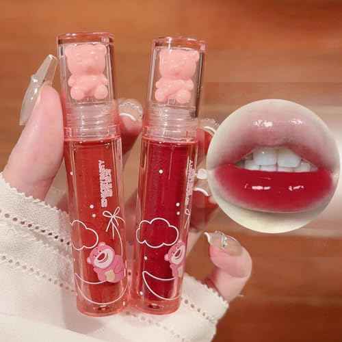 6 Colors Bear Lip Gloss,Jelly Lip Glaze,Cute Liquid Lipstick Bear Lip Stain Watery Lipgloss Plumping Lip Tint Moisturizing Waterproof Long Lasting for Lip and Cheek