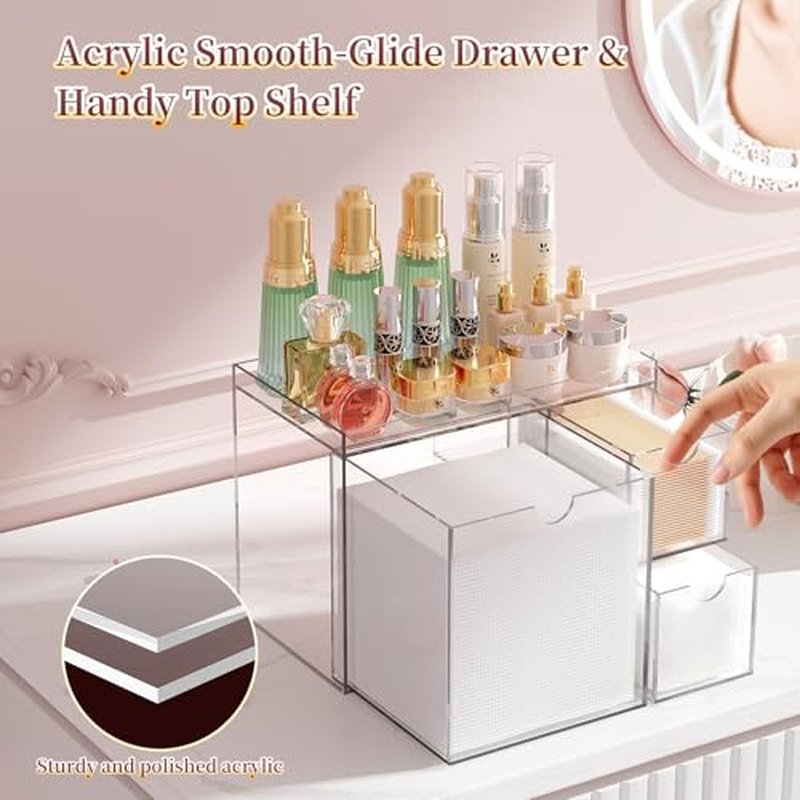 Youdepot Acrylic Face Towel Holder ? Clean Skin Club Face Towels Holder with Drawers ? Disposable Face Towel Holder for Cotton Pads, Swabs ? Clean Towels XL Holder for Bathroom