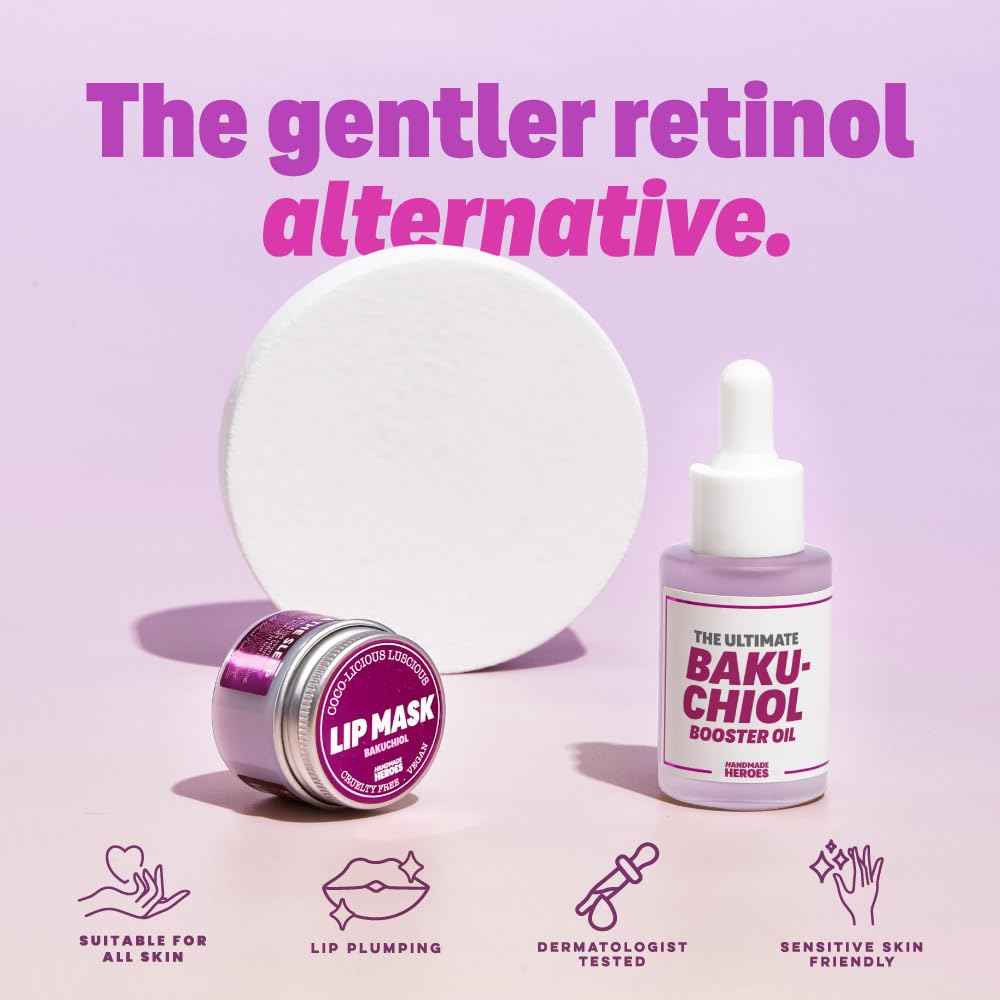 Handmade Heroes Plumping Bakuchiol Lip Mask and Green Tea Lip Scrub Bundle - Clean Sustainable Skincare Lip Exfoliator and Lip Treatment - Matcha Latte & Bakuchiol