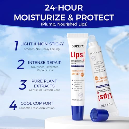 Medicated Lip Balm w/Organic & 100% Natural Ingredients, Squeeze Tube Lip Butter SPF 25+ Long-Lasting Moisturizing Overnight Lip Mask Gentle Exfoliation Extreme Dry Lips Treatment