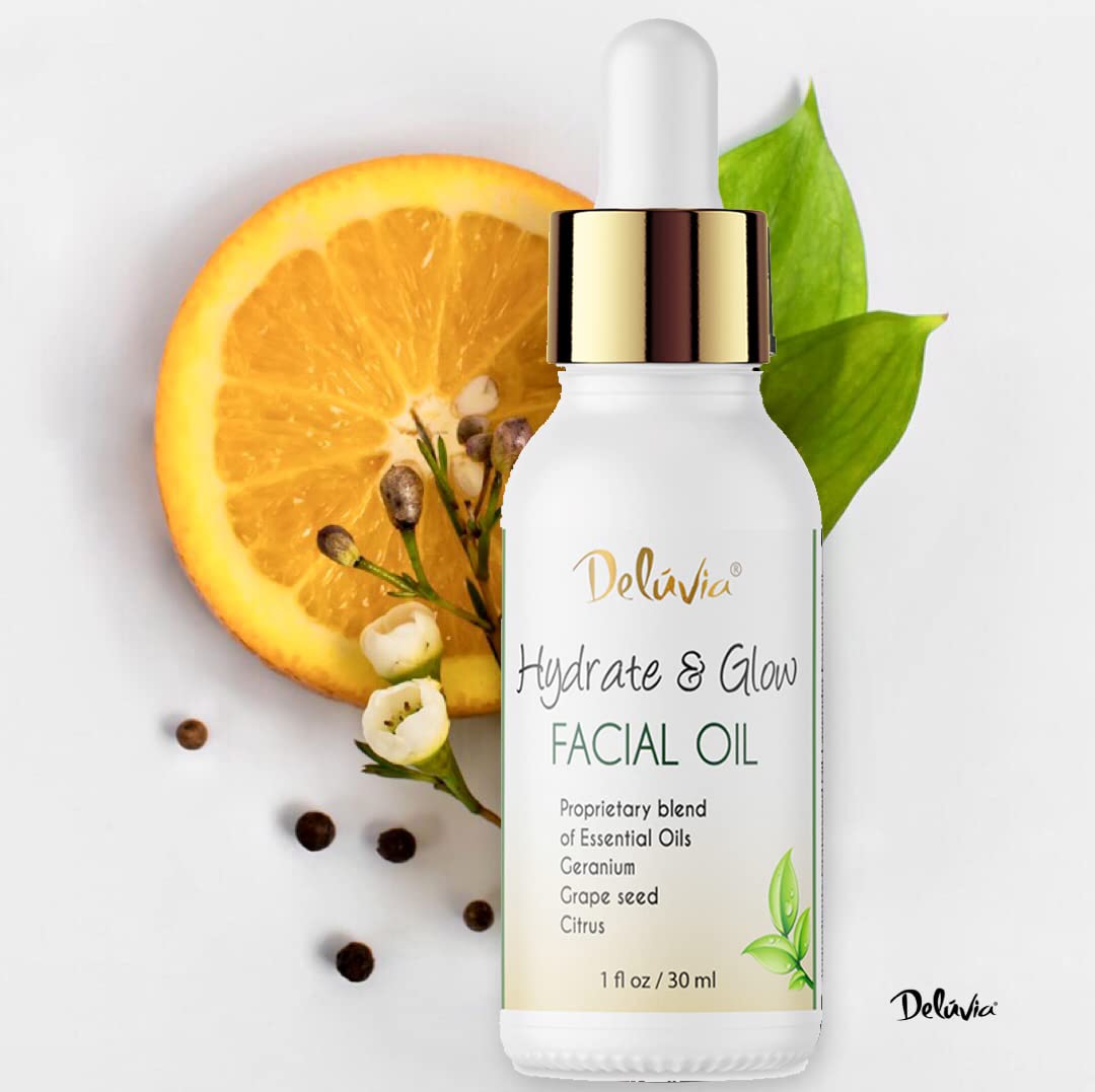 Deluvia Hydrate & Glow Facial Oil, Essential Oils for Dry Skin, Good for Sensitive Skin, Deep Moisturizer, Skin Care by Deluvia